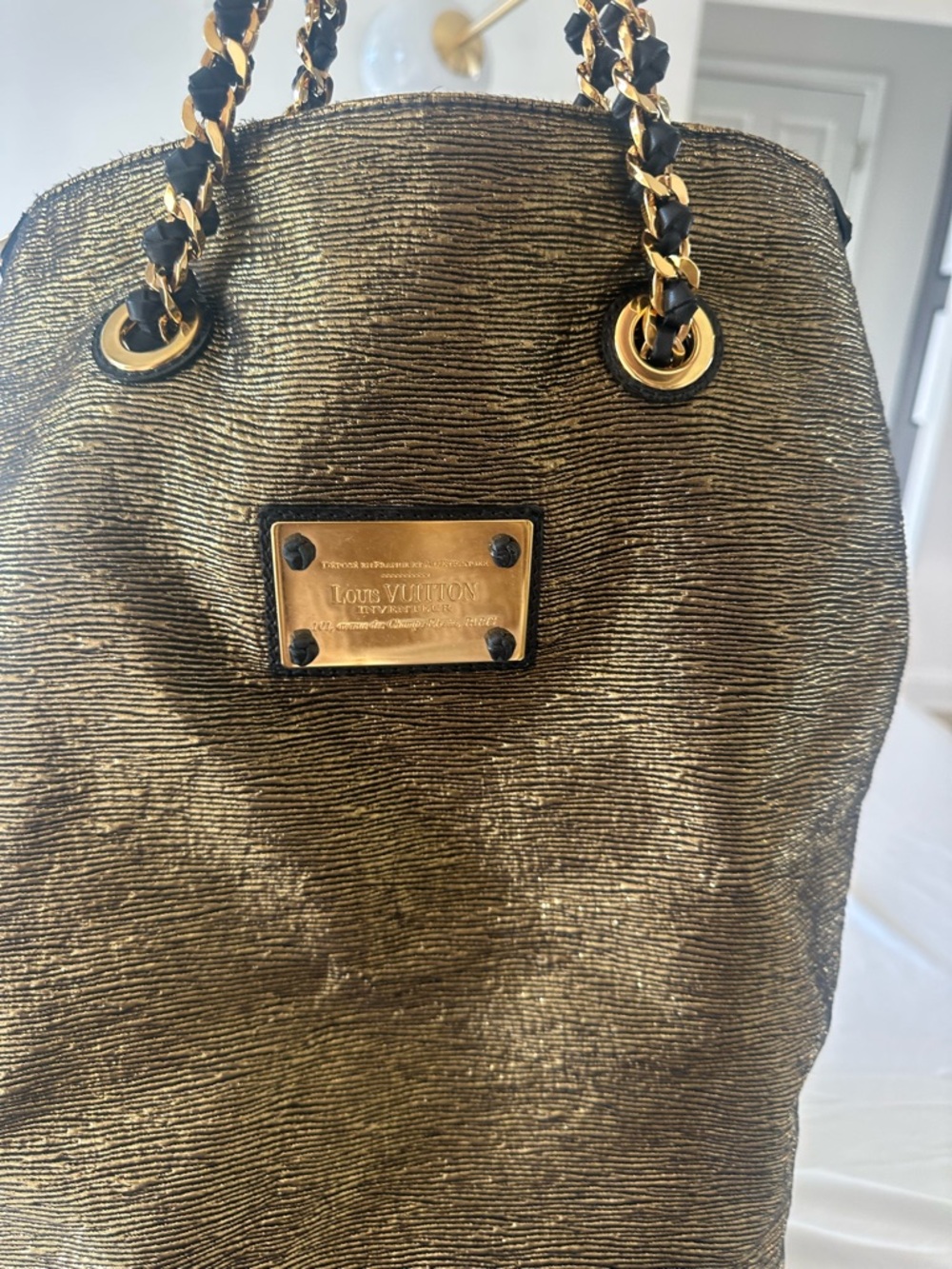 Louis Vuitton Black Embossed Monogram Satchel with Gold Stud Accents - Picture 8 of 9